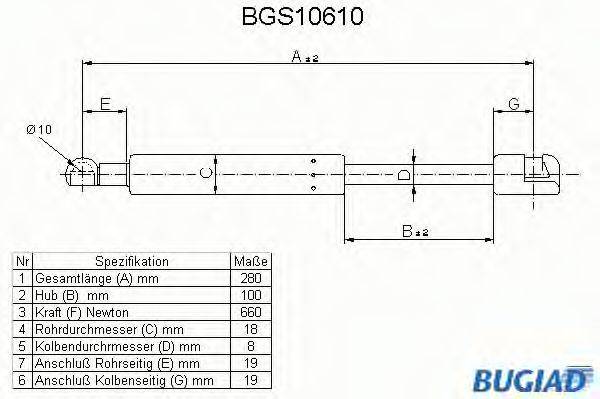 BUGIAD BGS10610 Газова пружина, кришка багажника