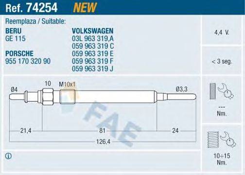 FAE 74254 Свічка розжарювання