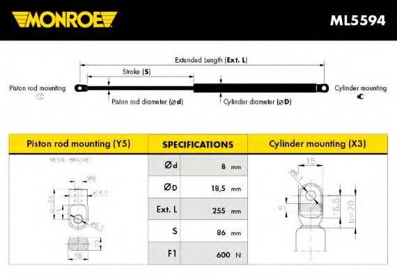 MONROE ML5594 Газова пружина, кришка багажника