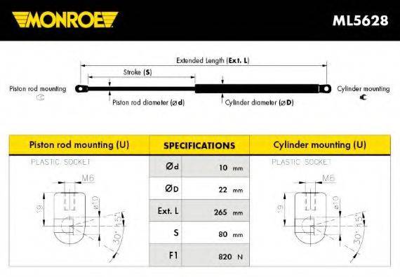 MONROE ML5628 Газова пружина, кришка багажника